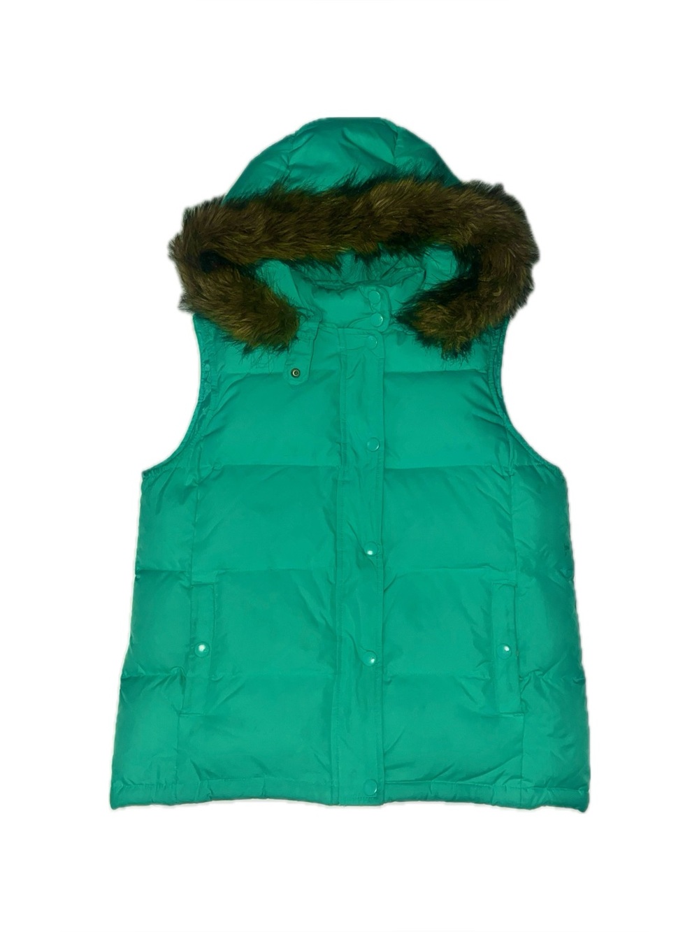 Vintage Y2K GAP Down Puffer Vest Detachable Faux Fur Hoodie, size small
